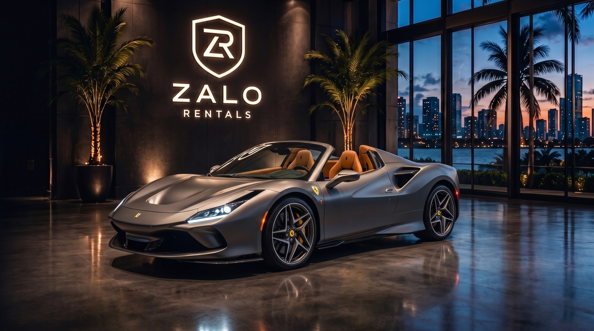 Grey Ferrari F8 Tributo rental Miami