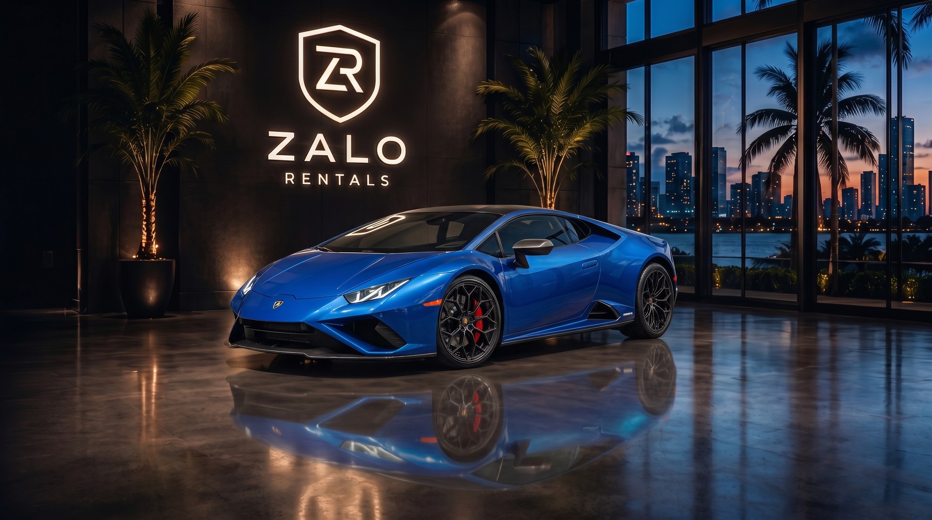 Renta de Lamborghini Huracán EVO Coupé azul en Miami