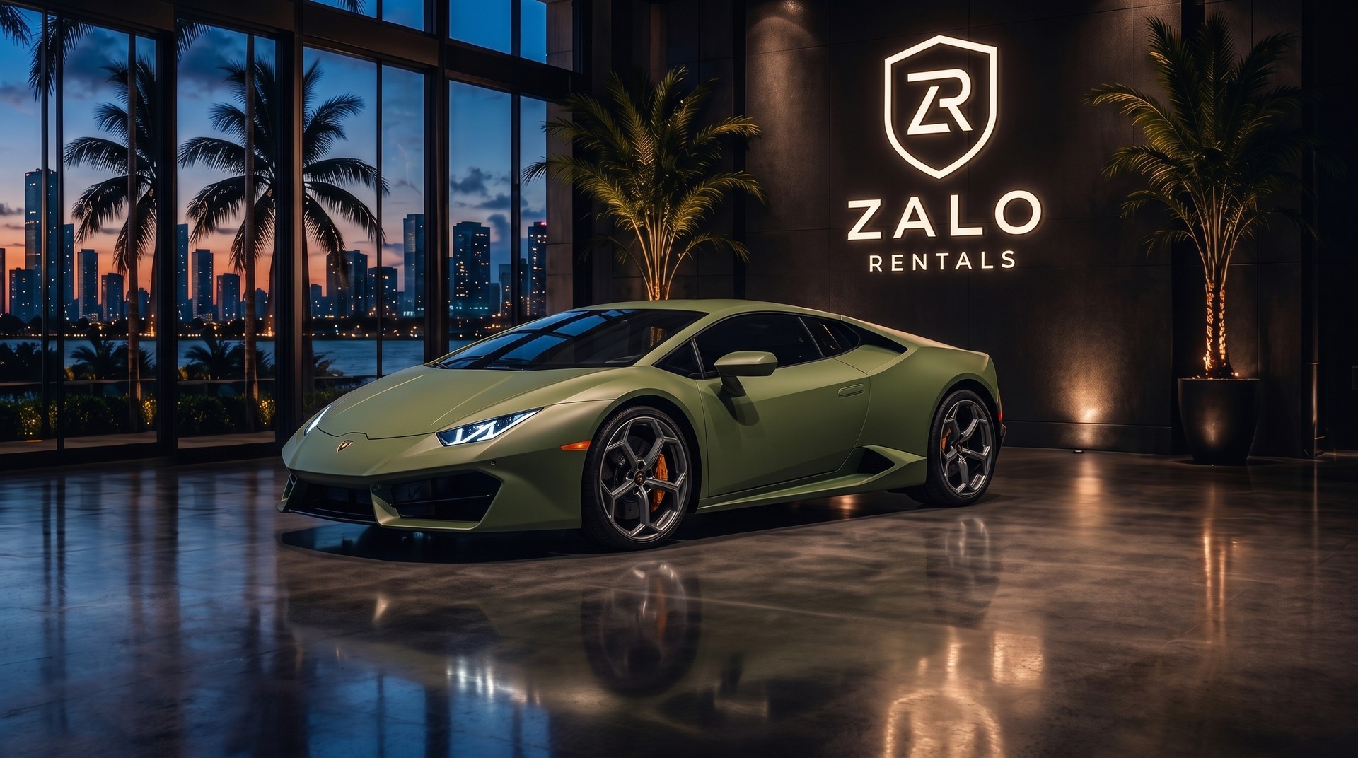 Green Lamborghini Huracán EVO rental Miami