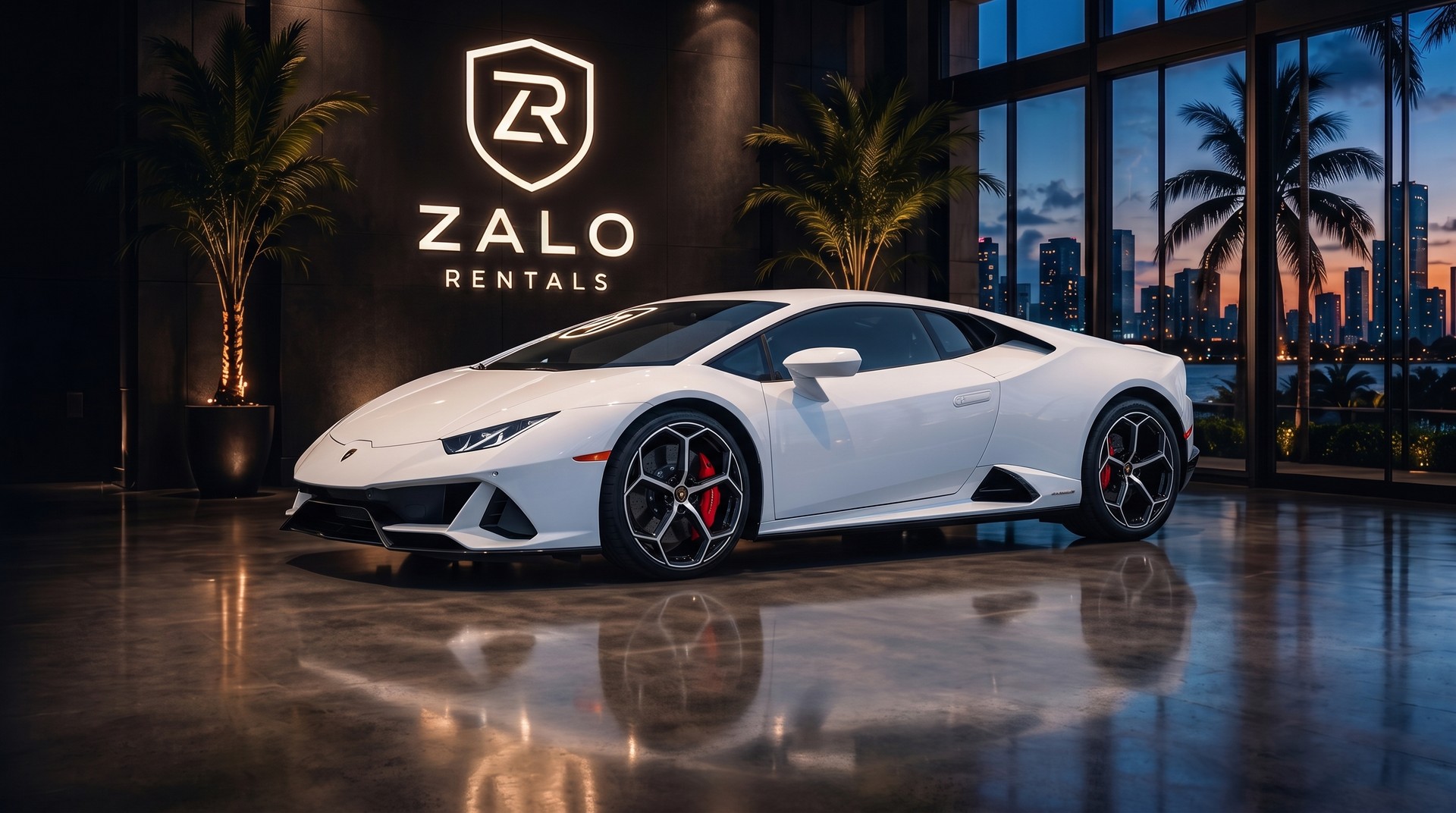 White Lamborghini Huracán EVO rental Miami