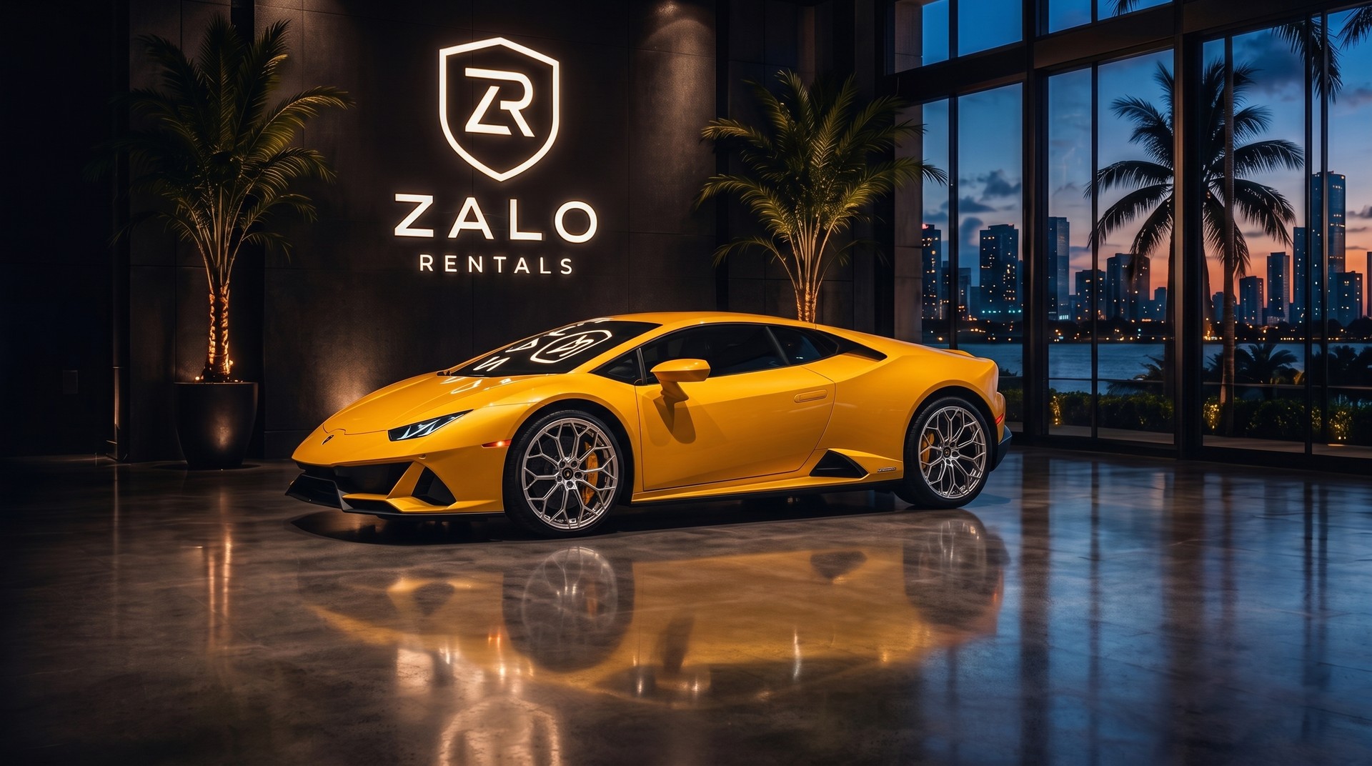 Yellow Lamborghini Huracán EVO rental Miami