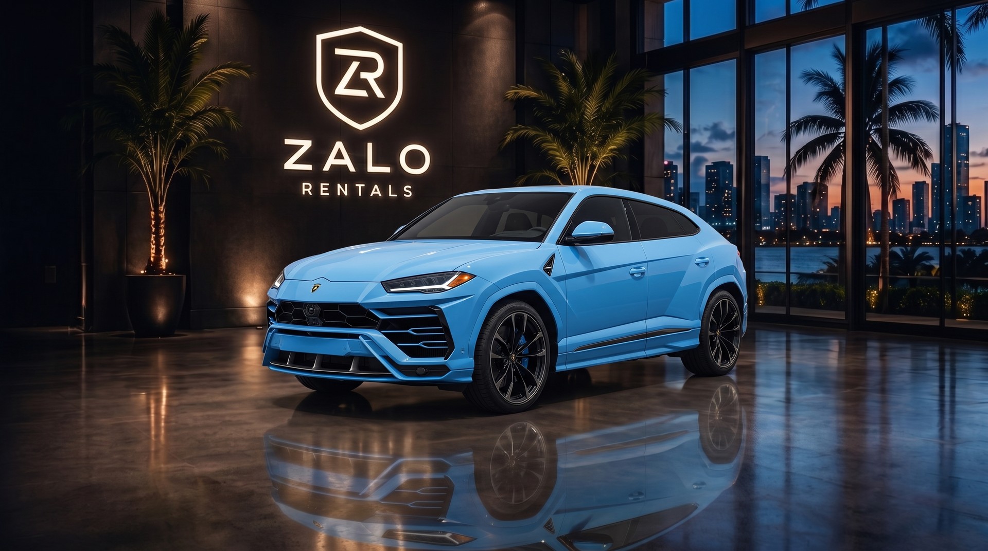 Blue Lamborghini Urus S rental Miami
