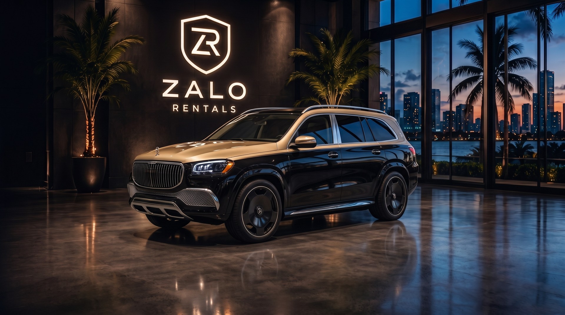Black/Gold Mercedes-Maybach GLS 600 rental Miami