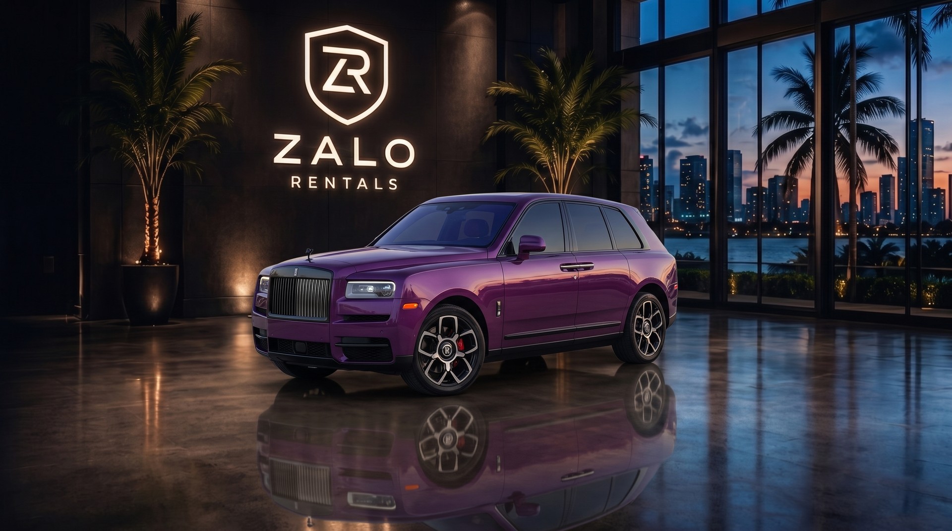 Purple Rolls-Royce Cullinan Black Badge rental Miami