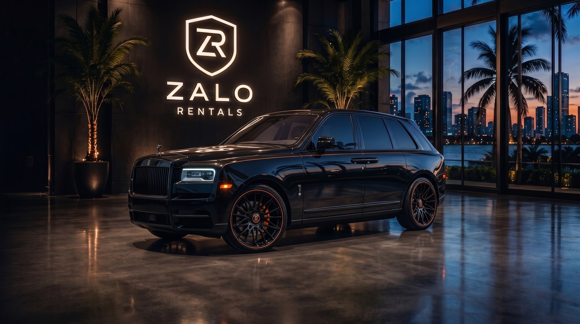 Black/Orange Rolls-Royce Cullinan rental Miami