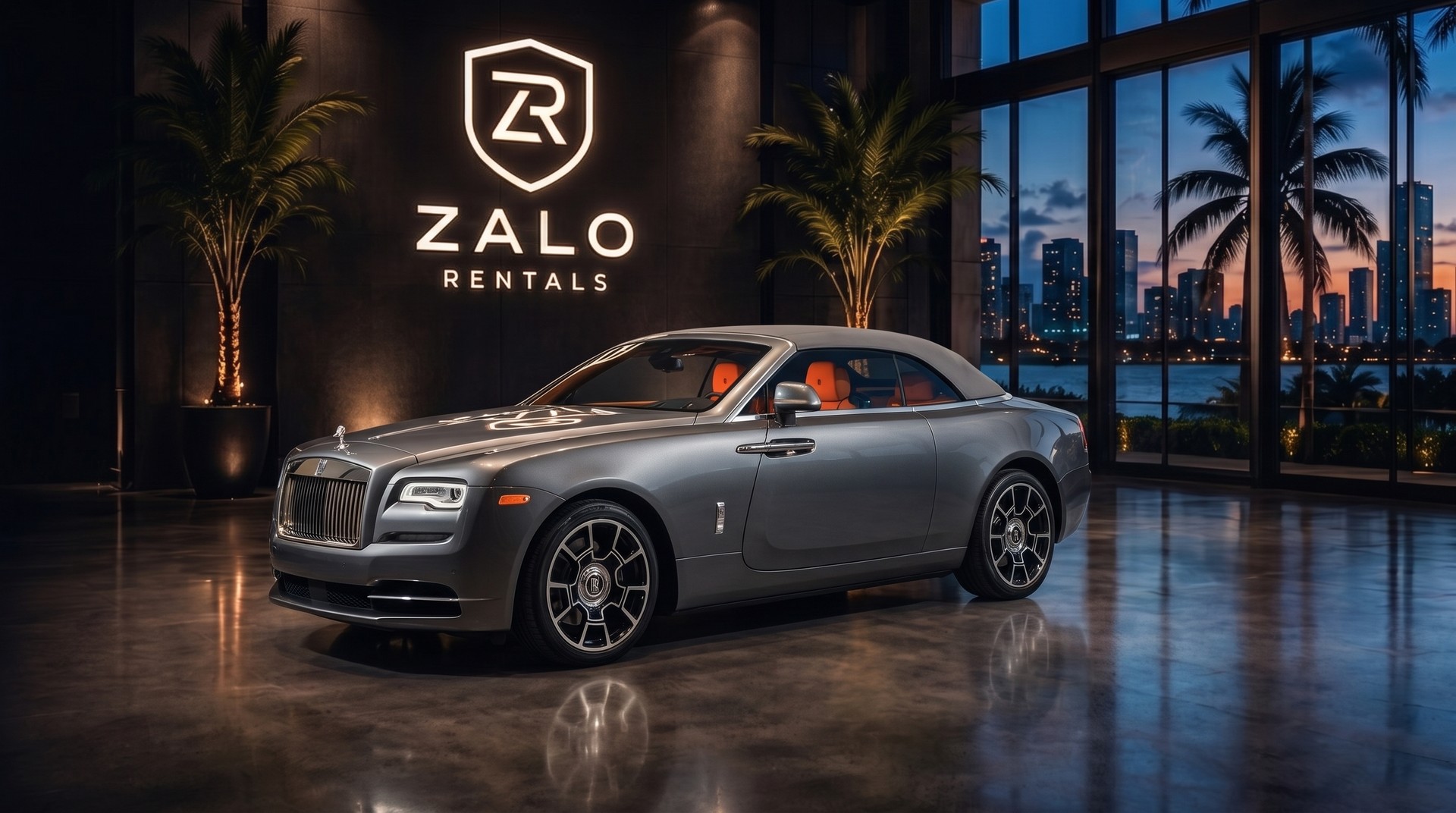 Grey/Orange Rolls-Royce Dawn rental Miami